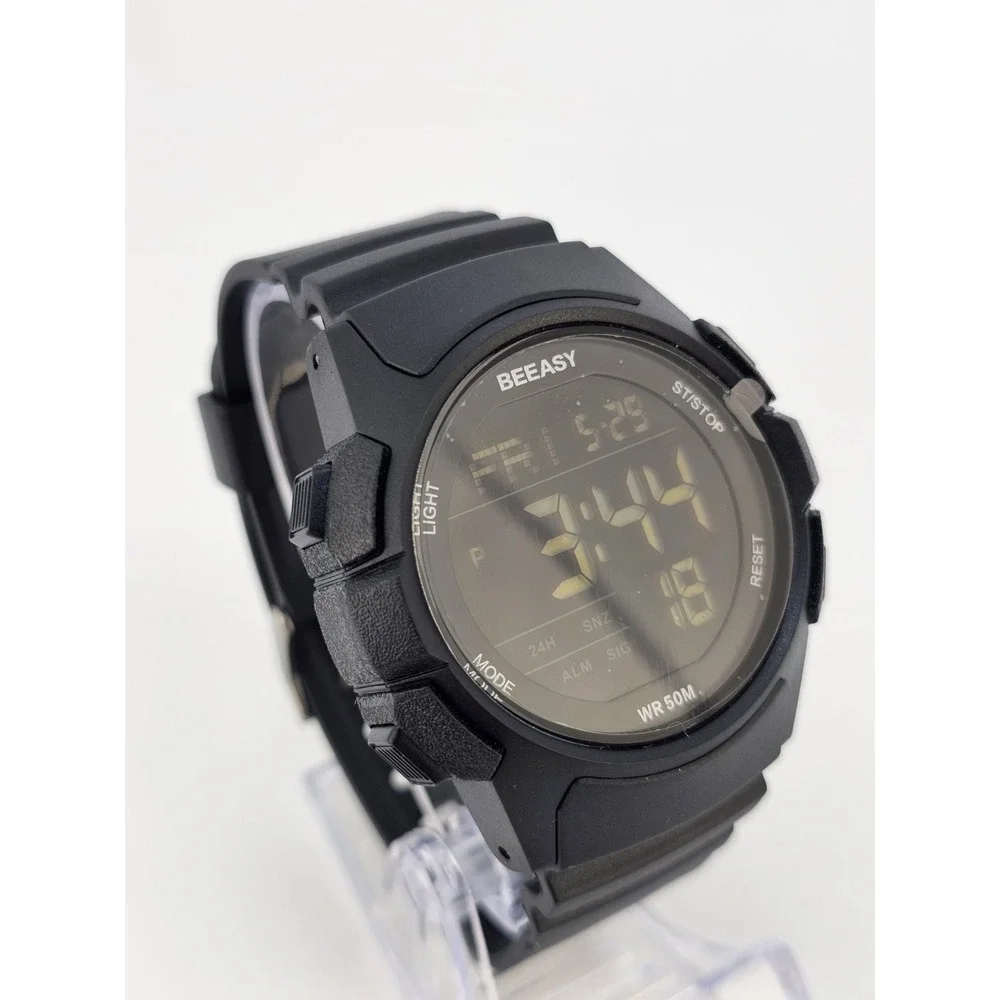 Beeasy Men's‎ Digital Sports Watch 49MM Black Plastic Bands Light Working